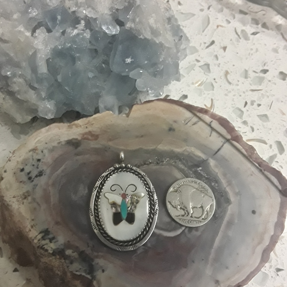 π«SOLDπ«Vintage Sterling Zuni Butterfly Pendant - Picture 4 of 7